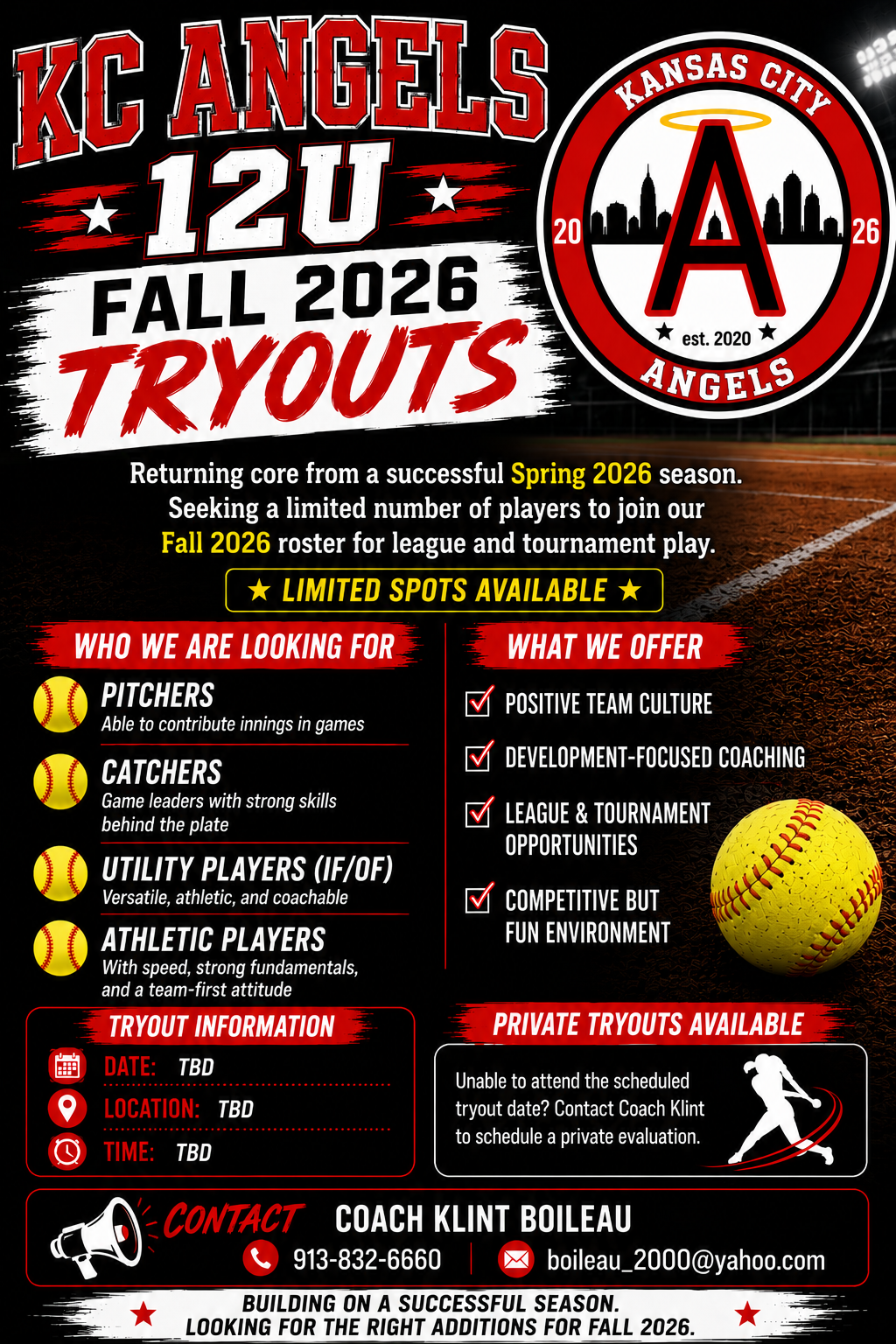 KC Angels tryout flyer