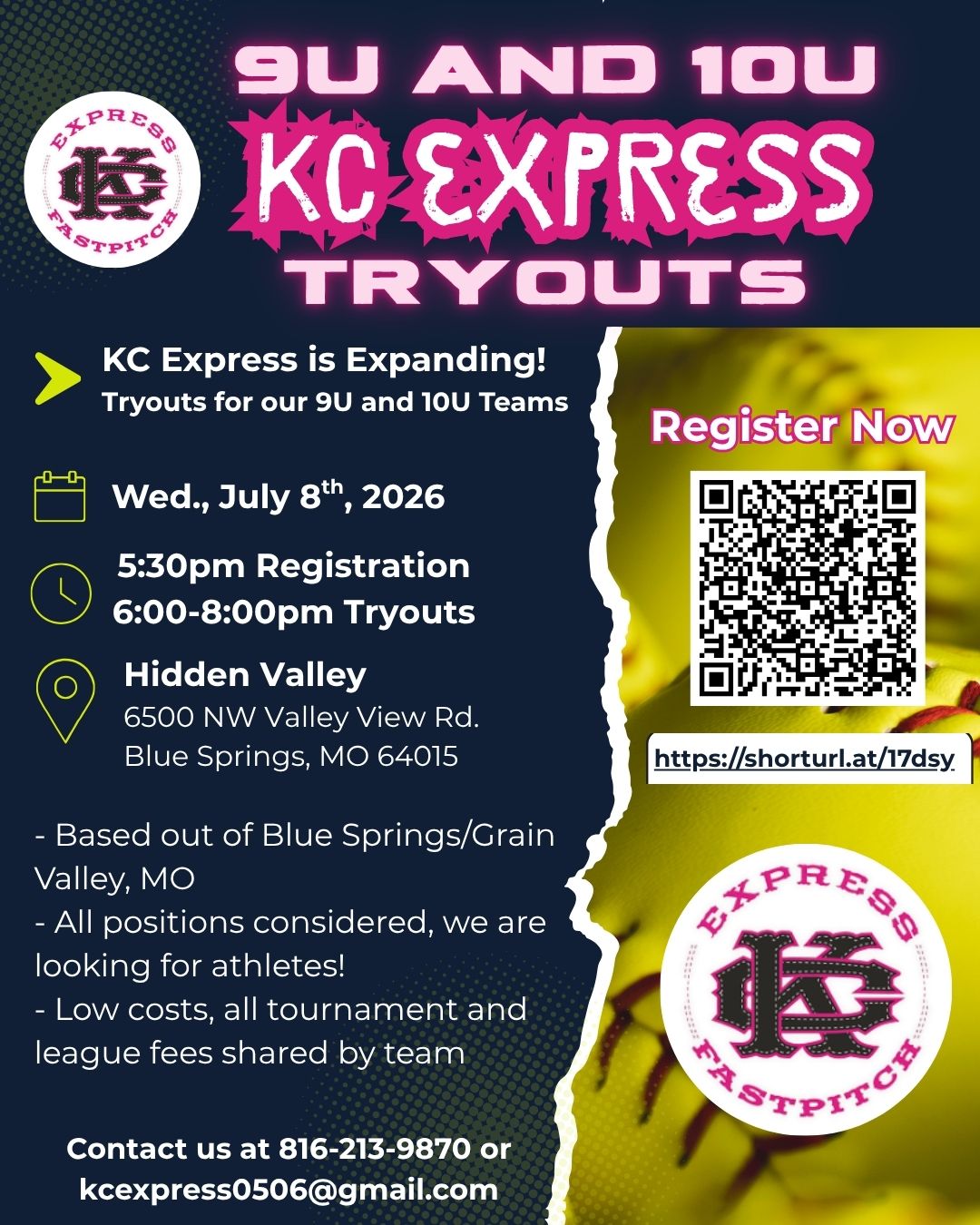 KC Express 9u/10u tryout flyer