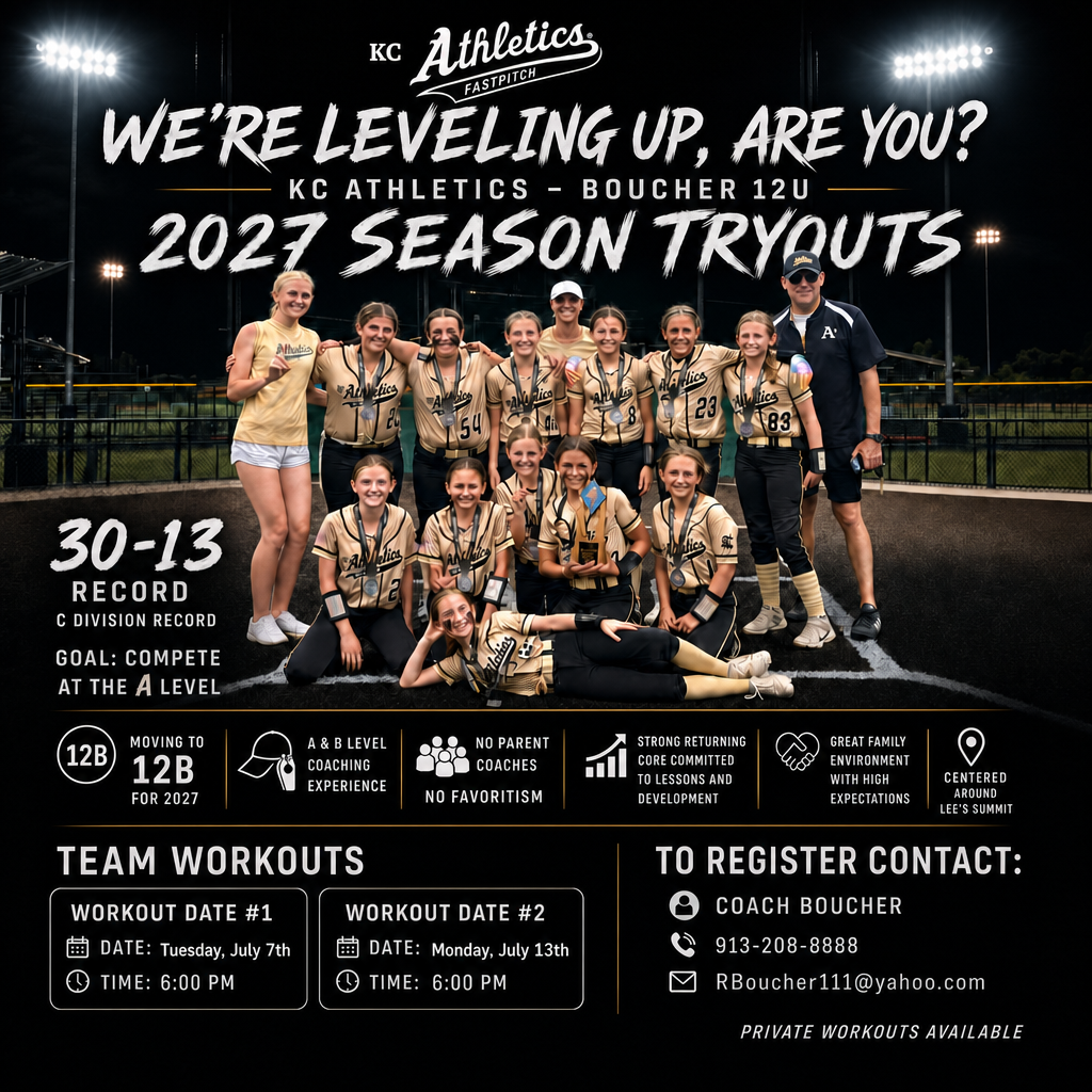 KC Athletics - Boucher 12U tryout flyer