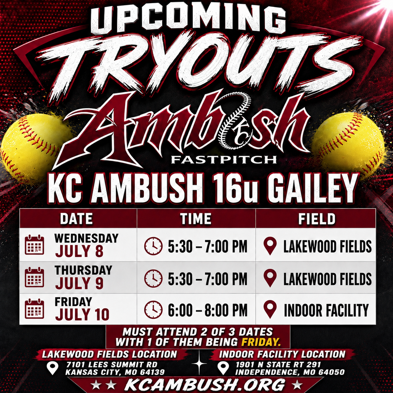 KC Ambush 16U - Gailey tryout flyer