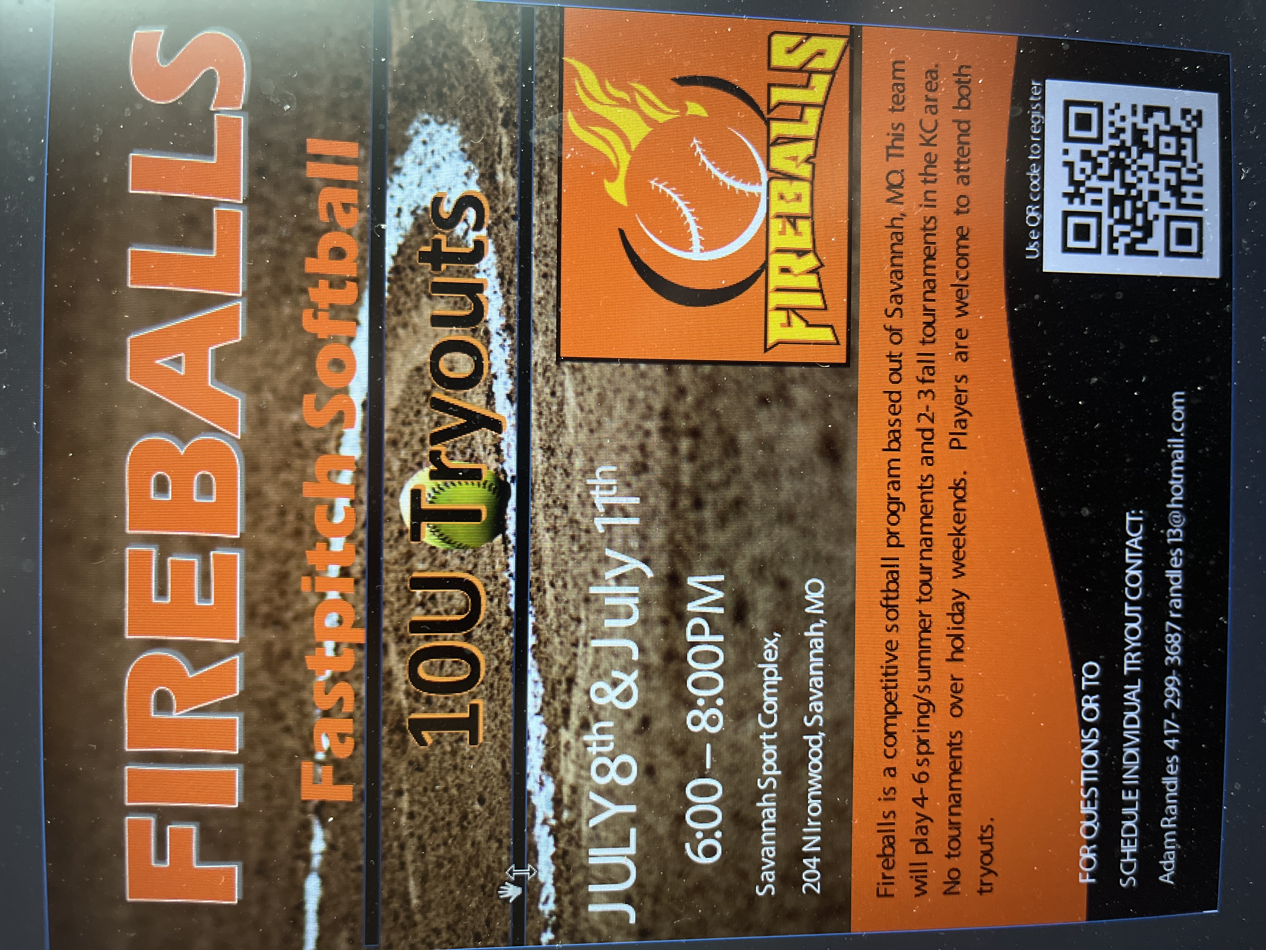 Fireballs 10U tryout flyer
