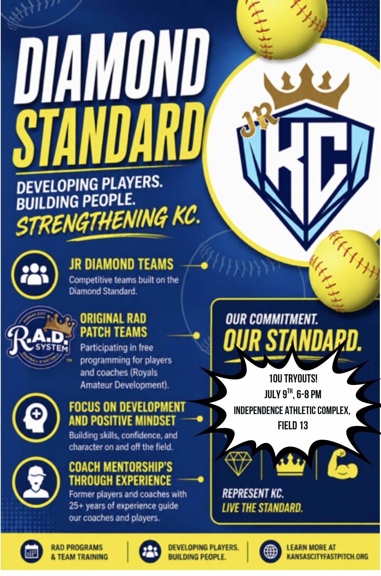 Jr KC Diamonds 10U tryout flyer