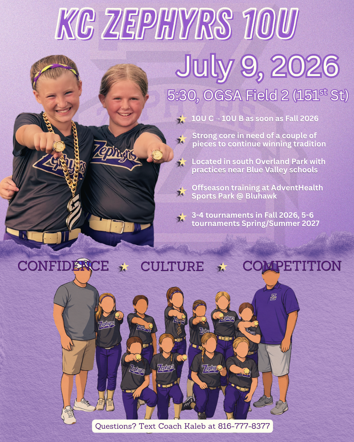 KC Zephyrs 10U tryout flyer