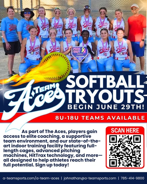 A Team Aces 14U tryout flyer