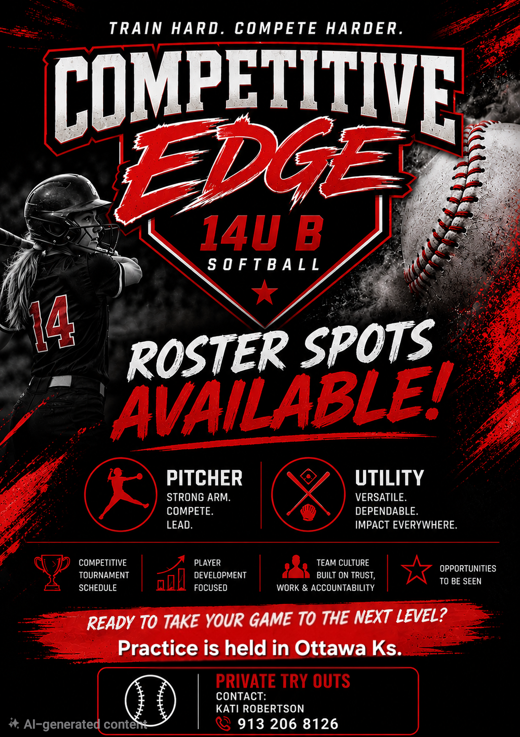 Competitive Edge 14U B tryout flyer