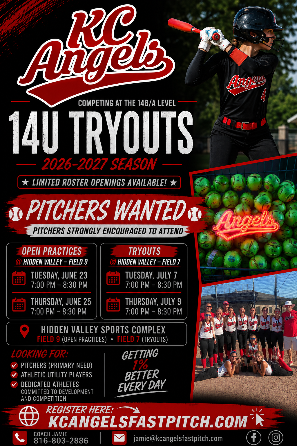 KC Angels 14U tryout flyer