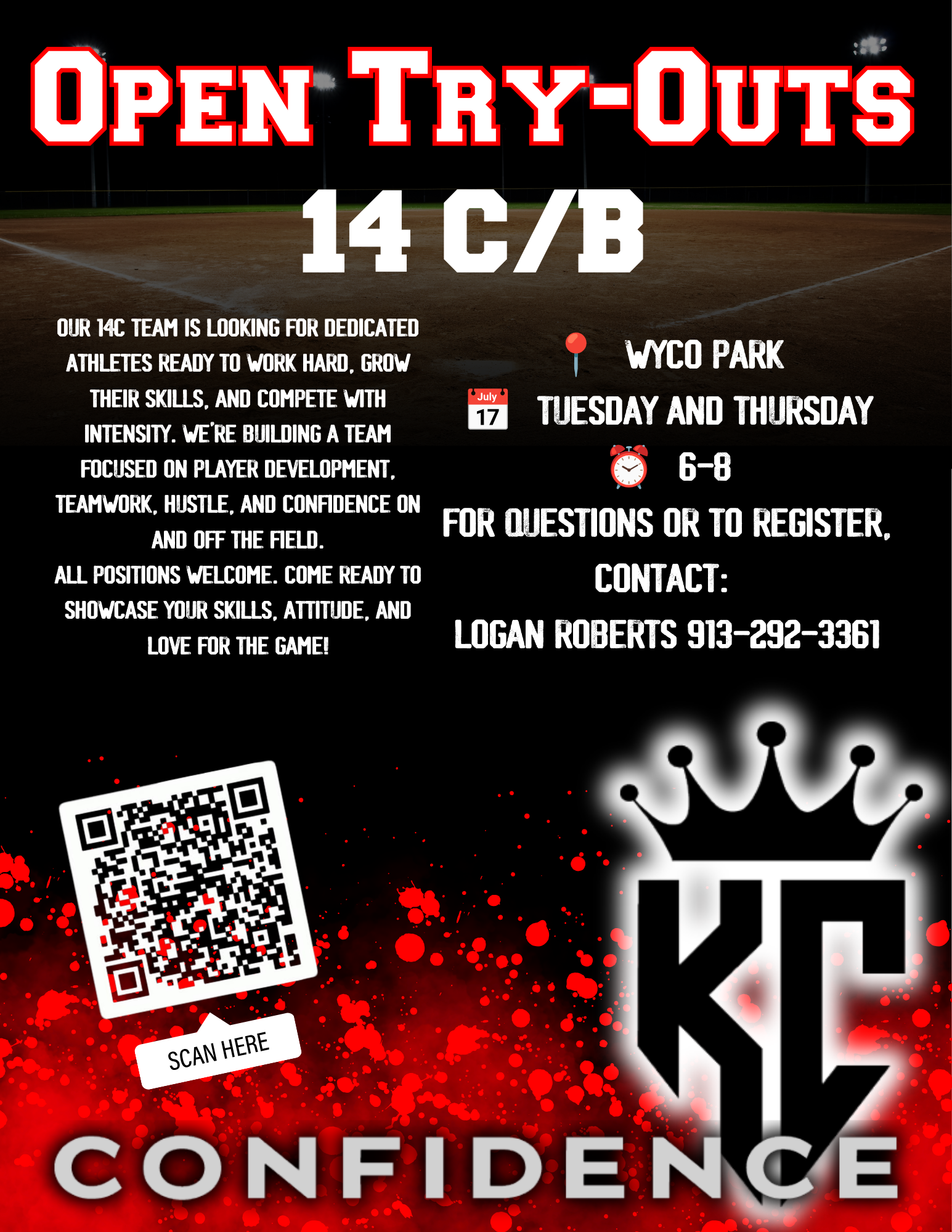 KC Confidence 14U tryout flyer
