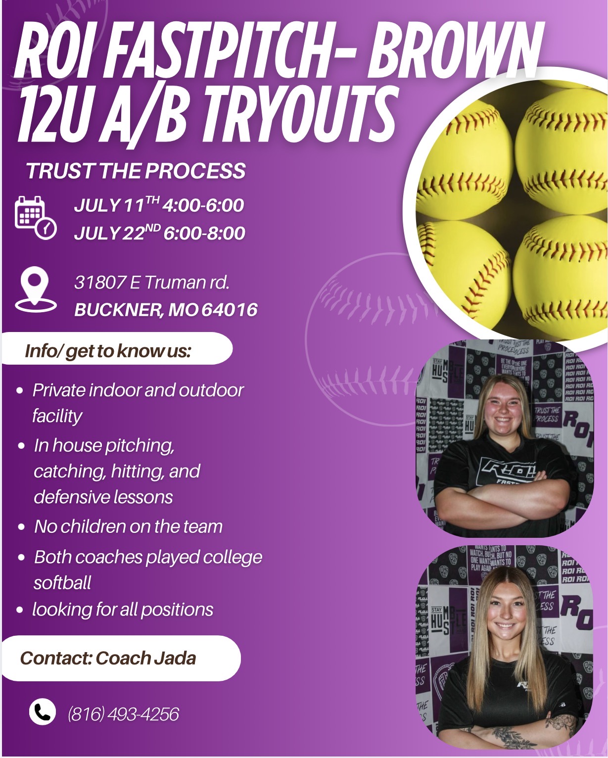ROI Brown 12u A/B tryout flyer