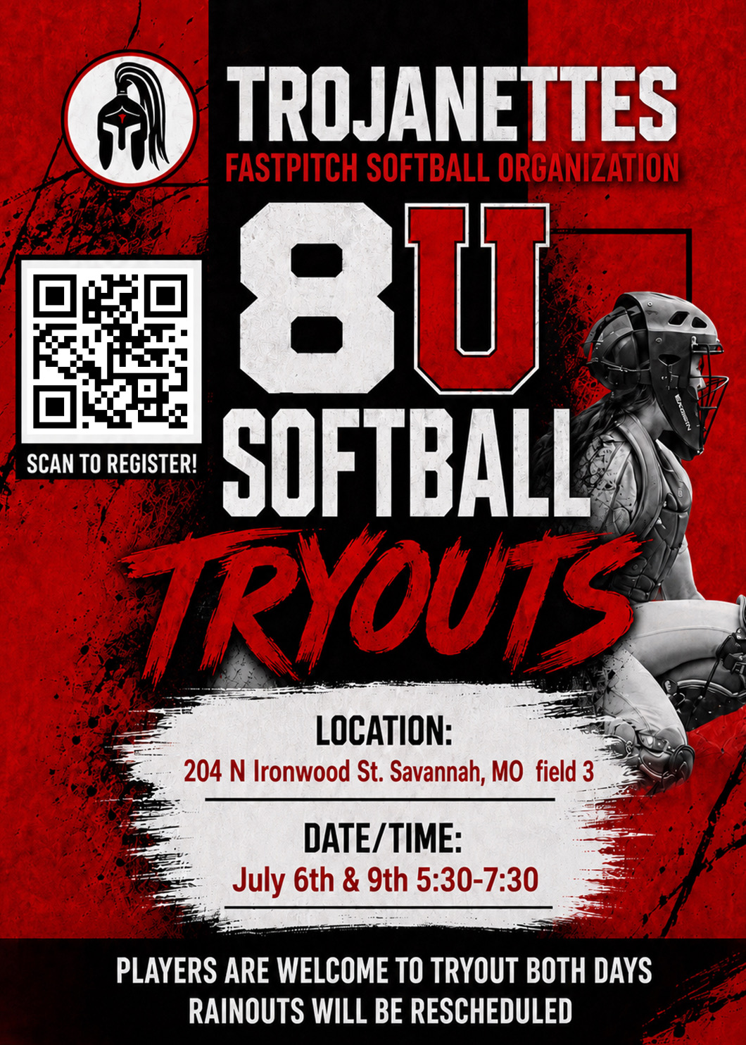 Trojanettes 8u tryout flyer