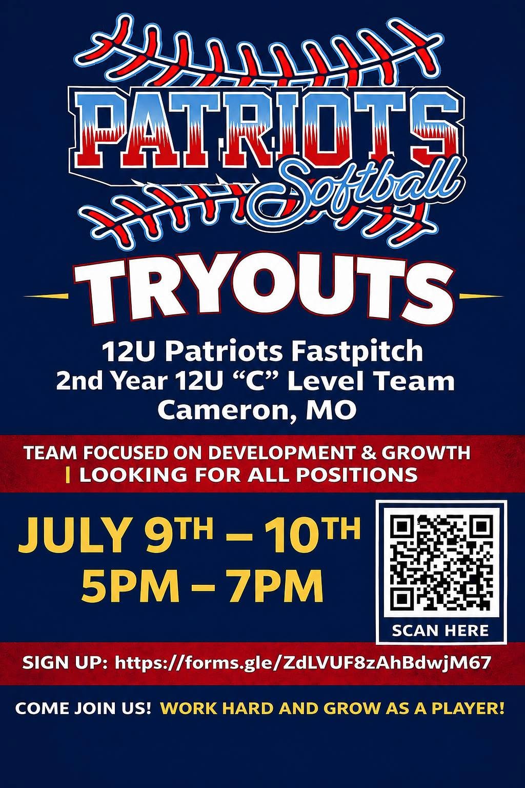 Patriots 12U tryout flyer