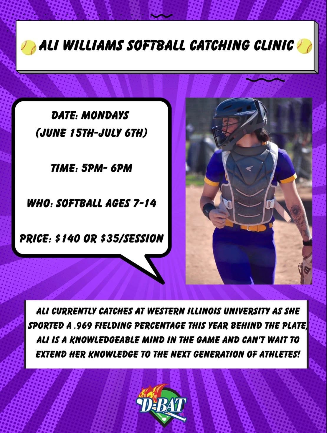 Ali Williams Catching Clinic flyer