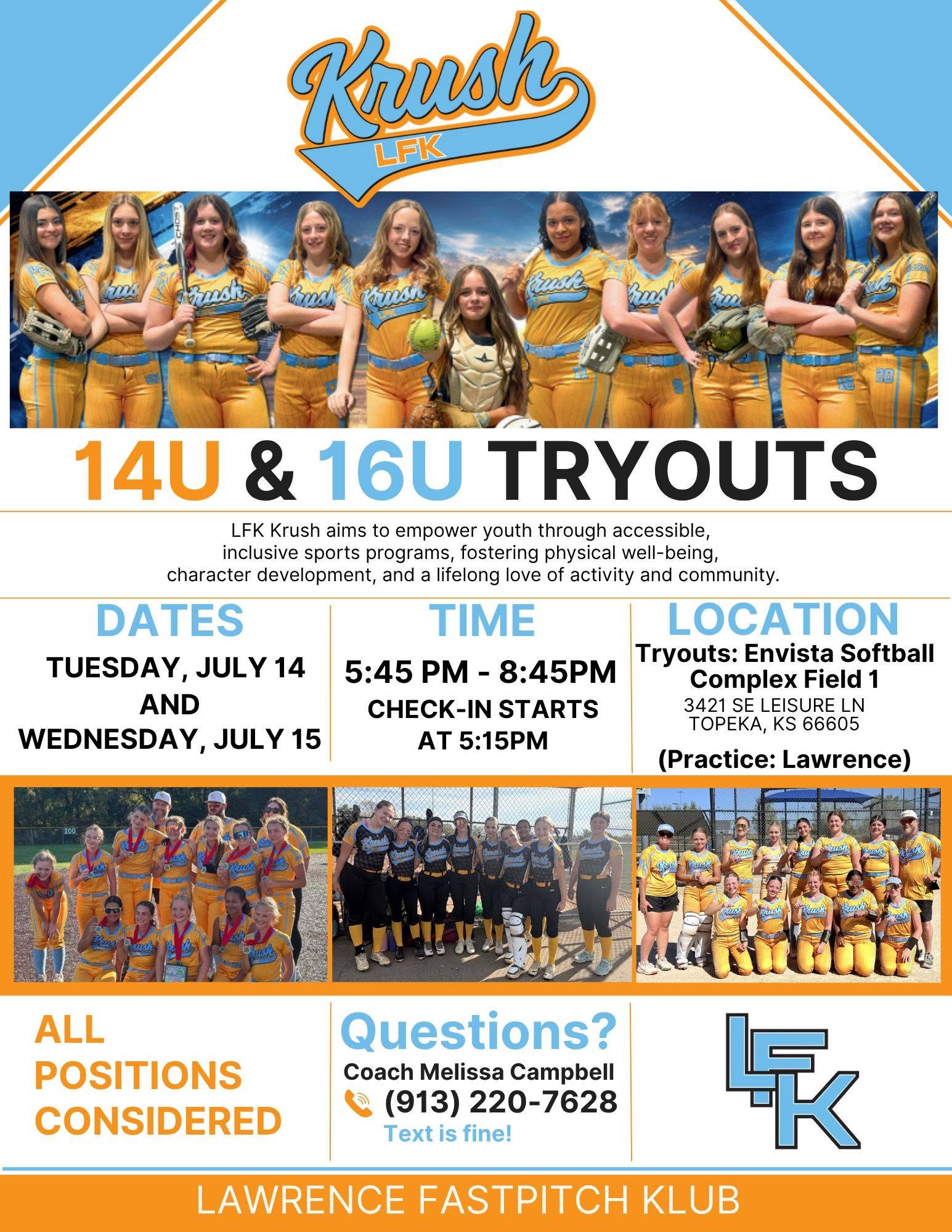 LFK Krush 14U tryout flyer