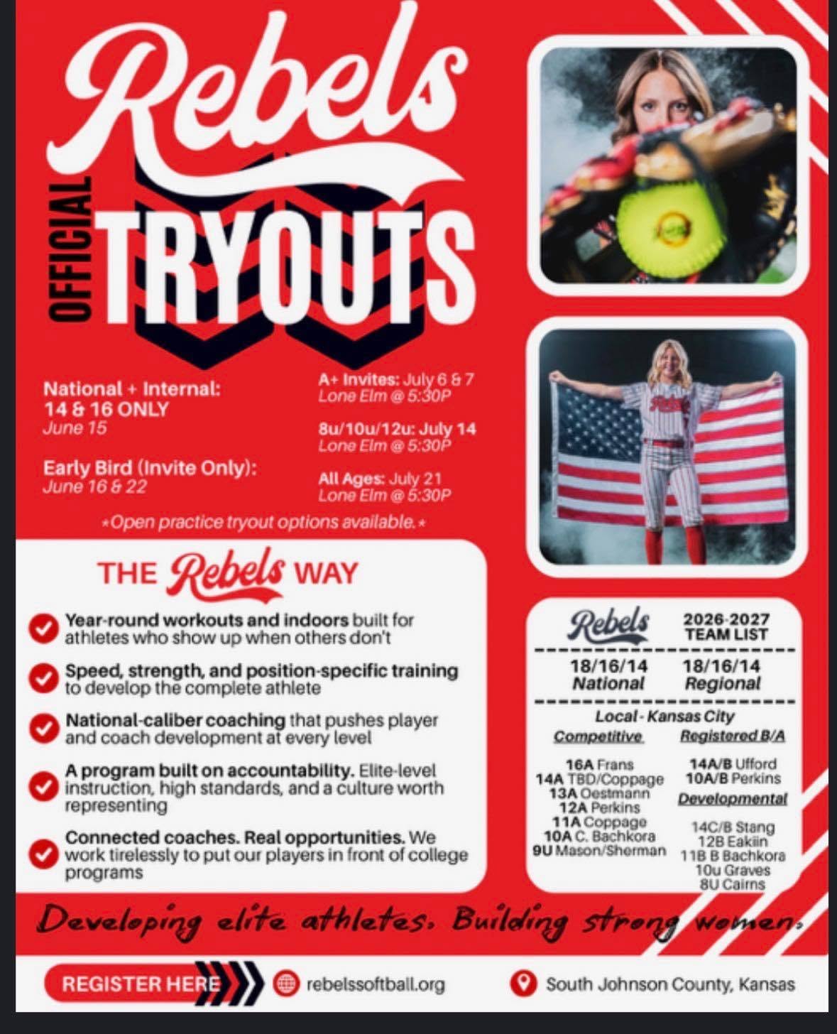 KC Rebels 16 – Frans tryout flyer