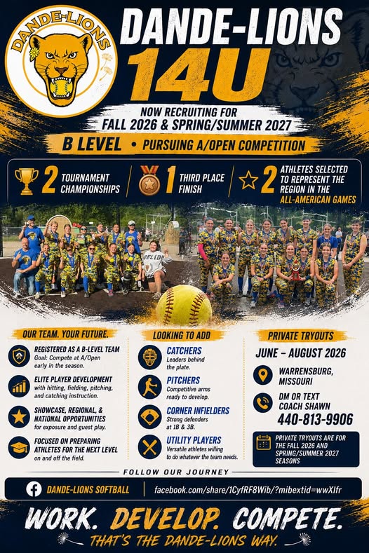 Dande-Lions 14U tryout flyer