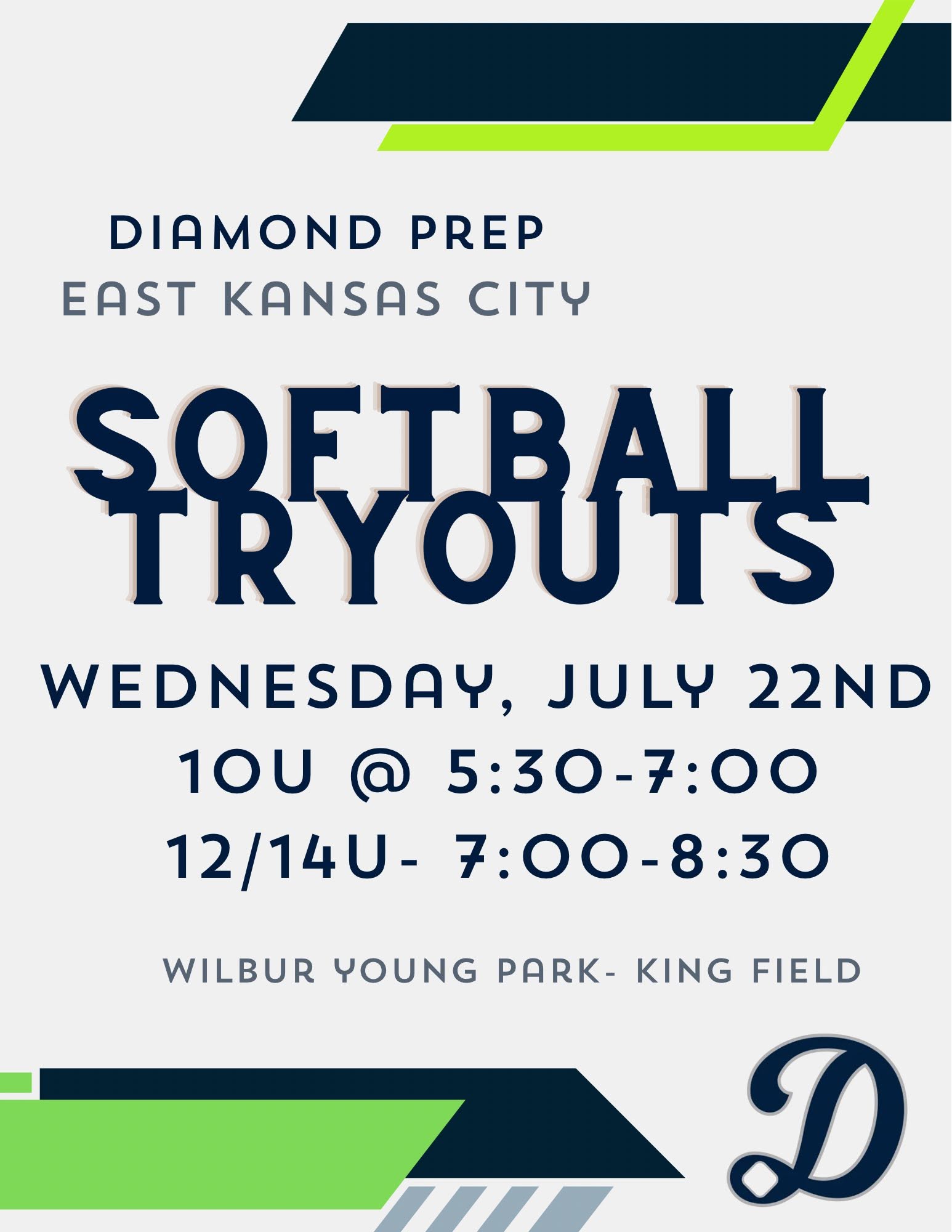 Diamond Prep 14U tryout flyer