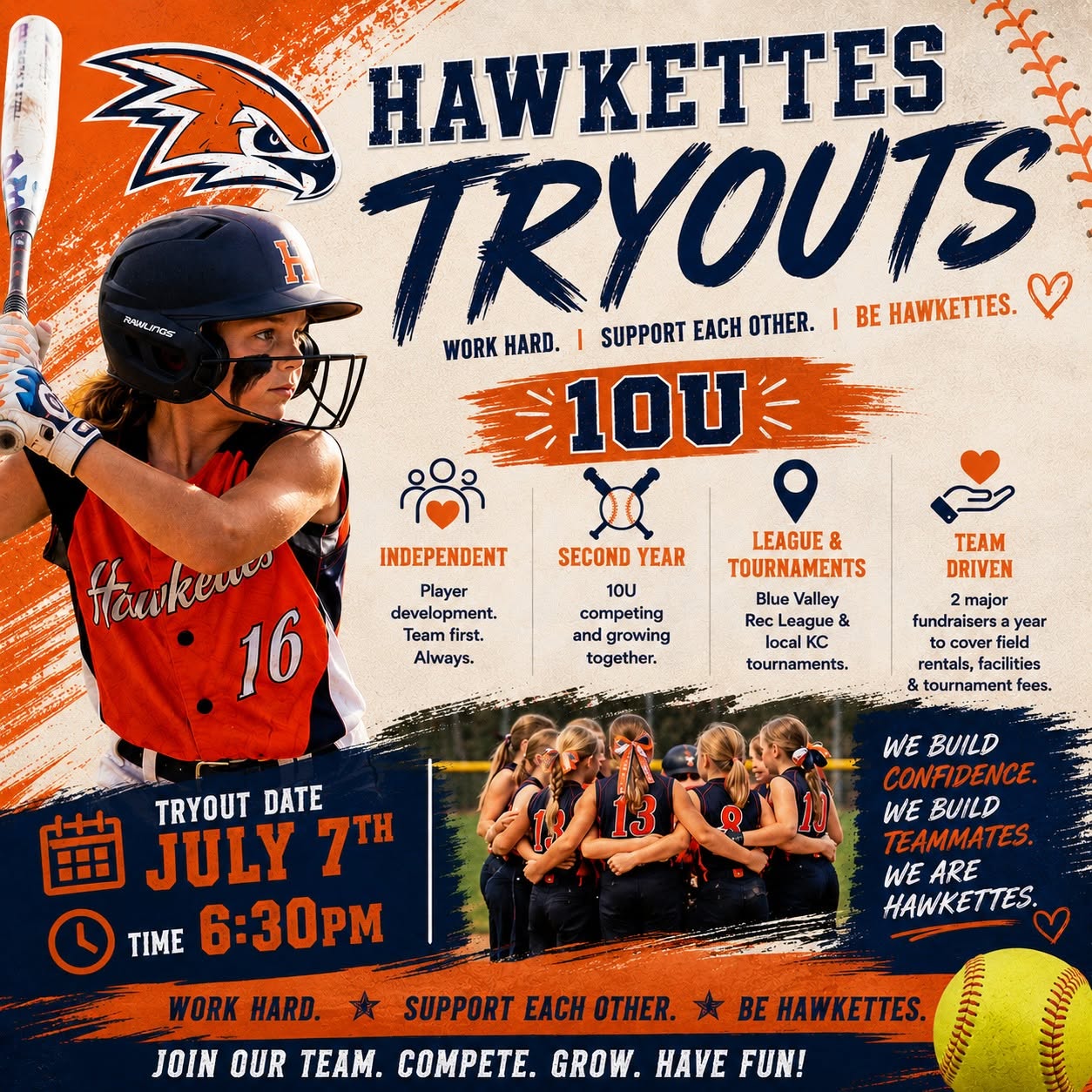 Hawkettes 10U tryout flyer