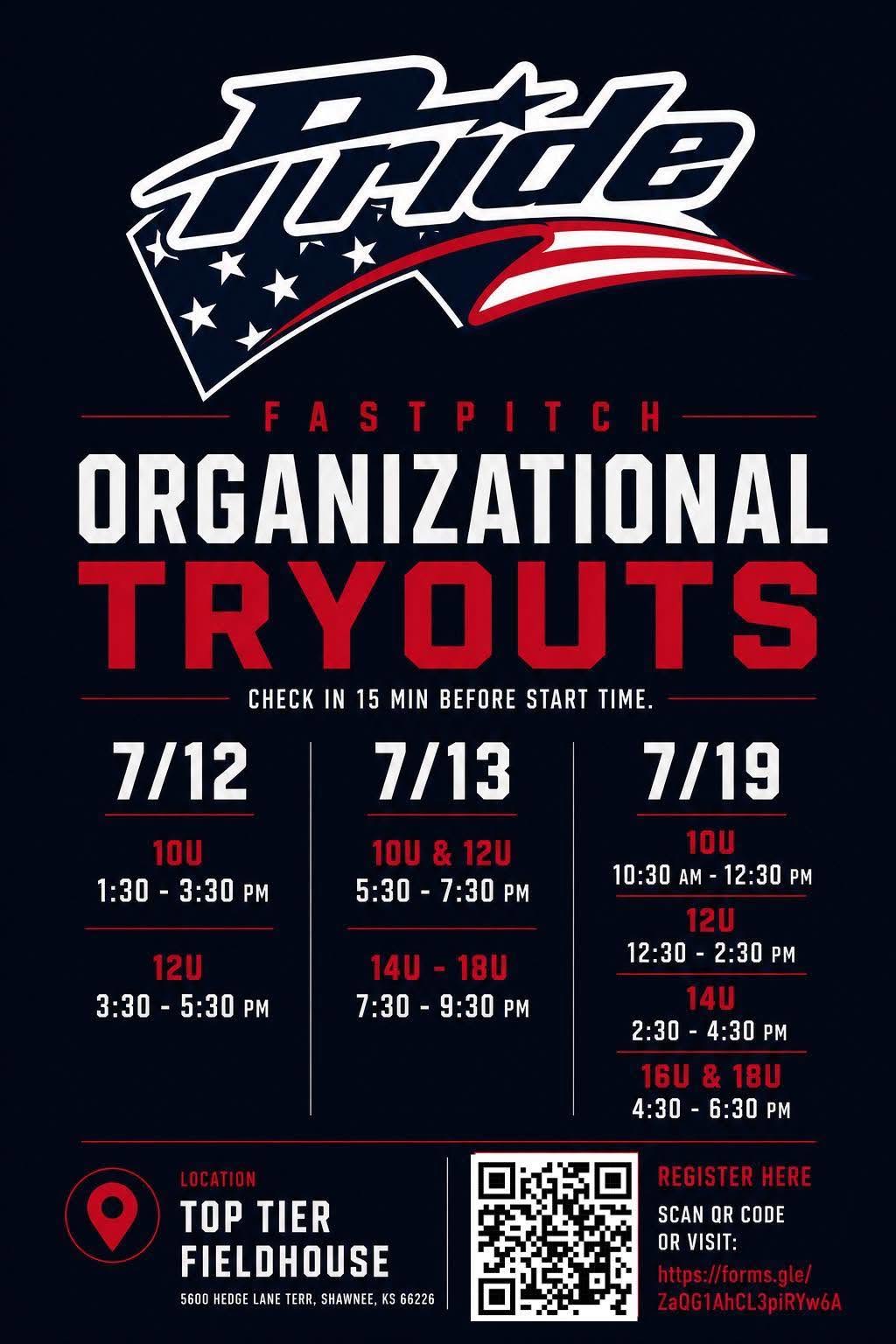 Pride Select 12U tryout flyer