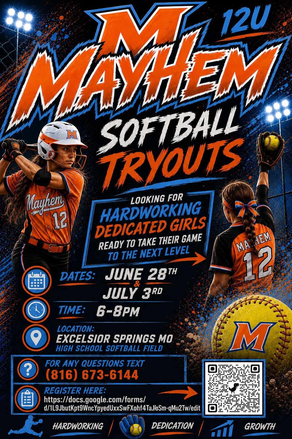 Mayhem 12U tryout flyer