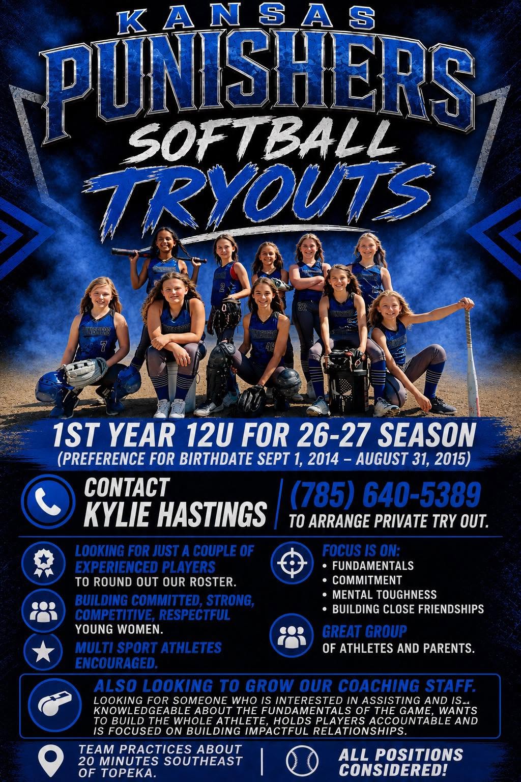 Kansas Punishers 12U tryout flyer
