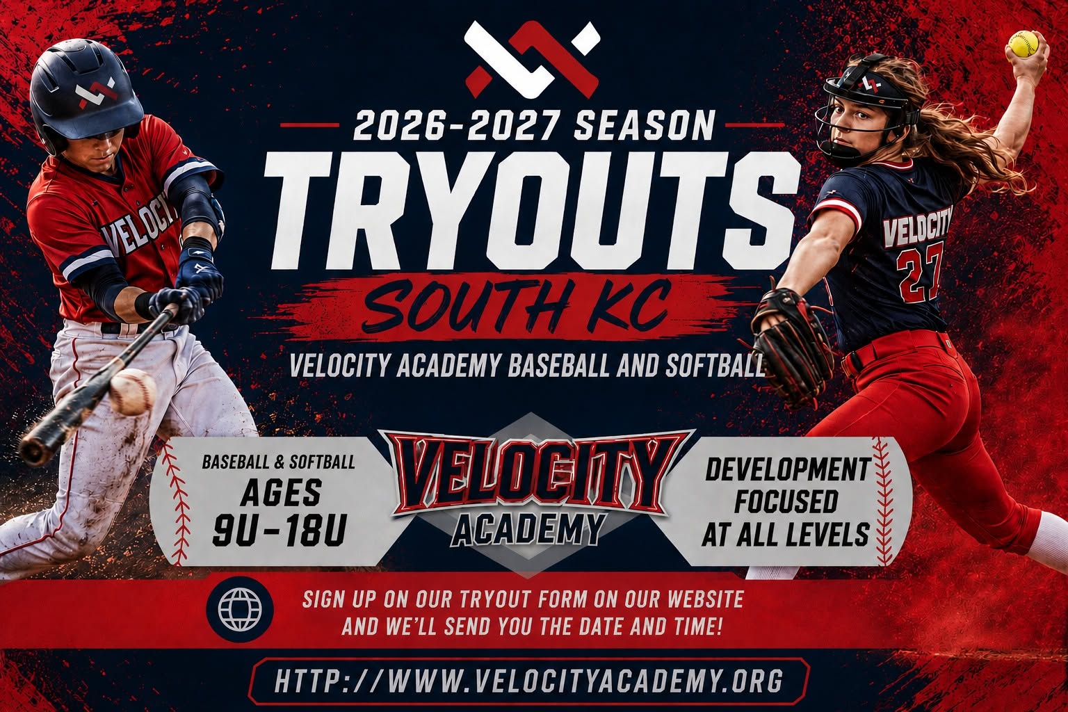 Velocity Academy tryout flyer