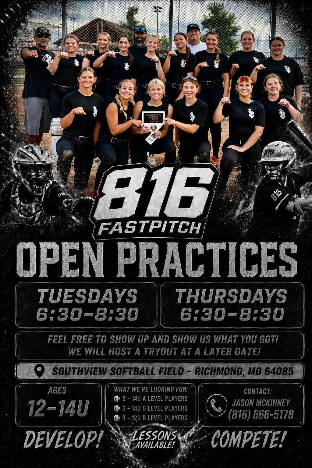 816 Fastpitch 12U-B tryout flyer