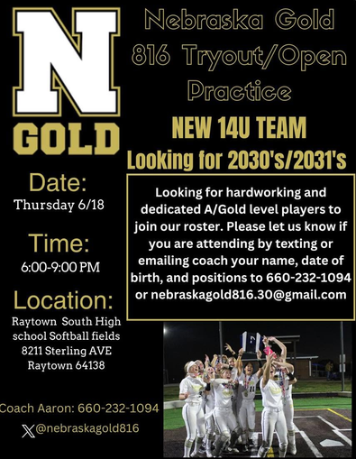 Nebraska Gold 816 14U tryout flyer