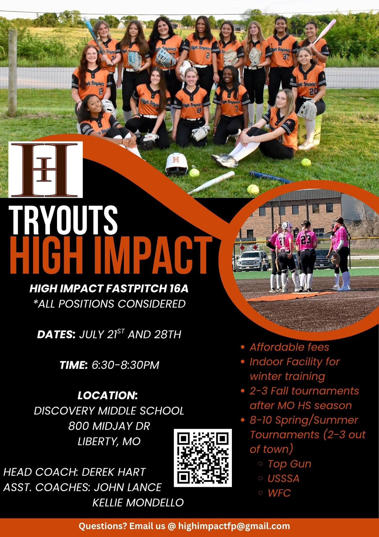 High Impact Fastpitch 16A tryout flyer