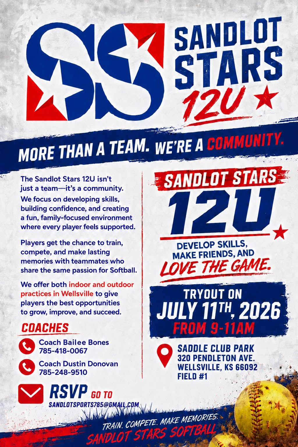 Sandlot Stars 12U tryout flyer