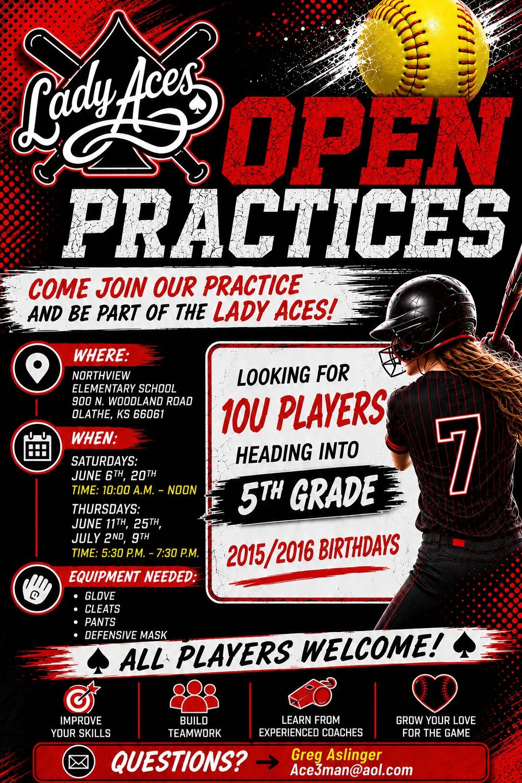 Lady Aces Fastpitch tryout flyer