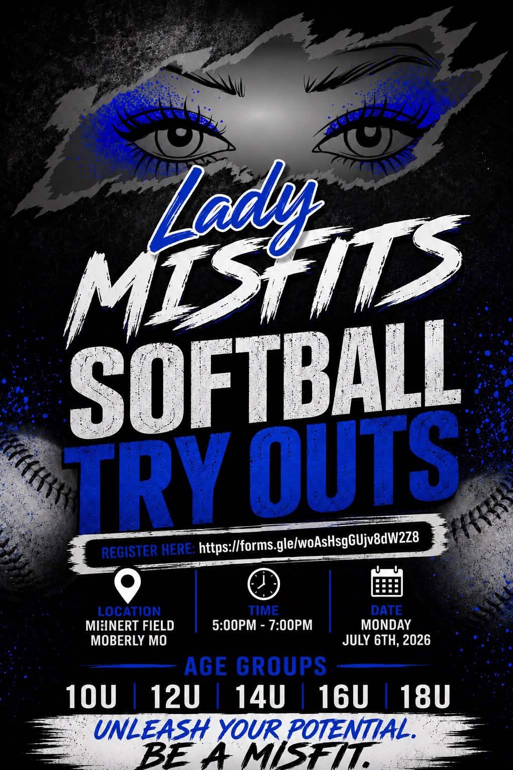 Lady Misfits 14U tryout flyer